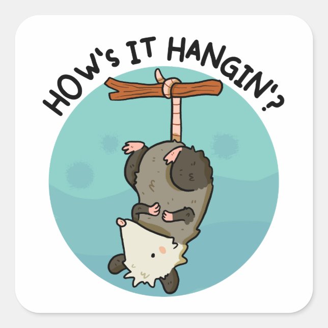 Cuadrada ¿Cómo está el Pegatina de Possum Pun en Hangin? (Anverso)