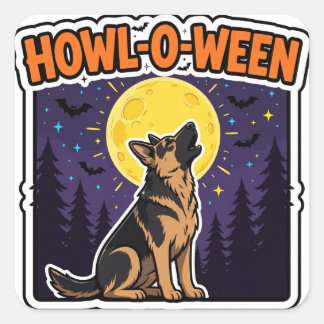 Cuadrada Cómo-O-Ween Pegatina — Luna Llena Pastor Alemán Ba