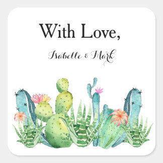 Cuadrada Con amor Boho Cactus Invitación Pegatina sobre