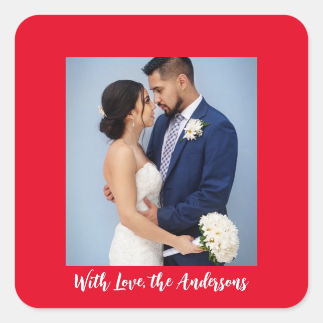 Cuadrada Con amor Pegatina personalizado de Photo Square (Anverso)