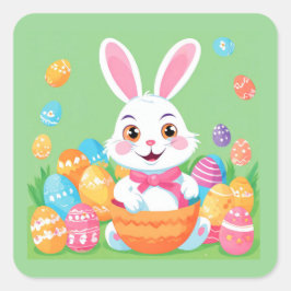 Cuadrada Conejo de Pascua con hoja de Pegatina de Huevos de