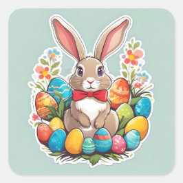 Cuadrada Conejo de Pascua Marrón con pegatina de huevos.
