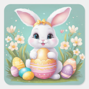 Cuadrada Conejo de Pascua Pegatina floral lindo en colores 