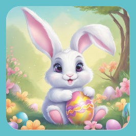 Cuadrada Conejo de Pascua Pegatina floral lindo en colores 