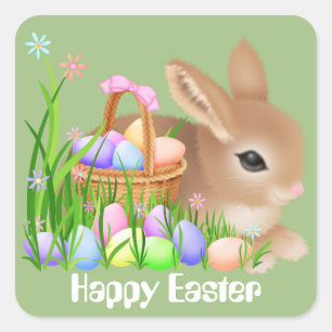 Cuadrada Conejo de pascua y huevos pegatina de fiesta de va
