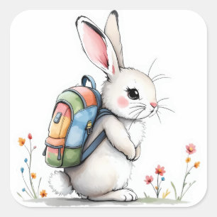 Cuadrada Conejo de Pegatina de Vuelta al Colegio