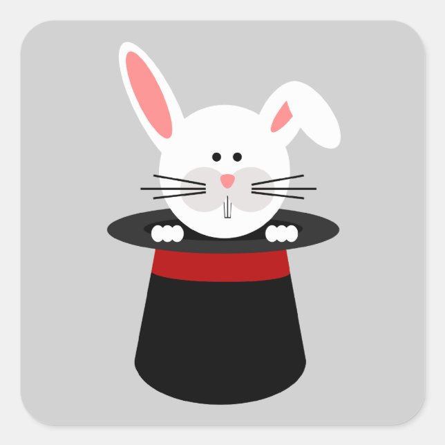 Cuadrada Conejo en un Pegatina mago Gorra (Anverso)