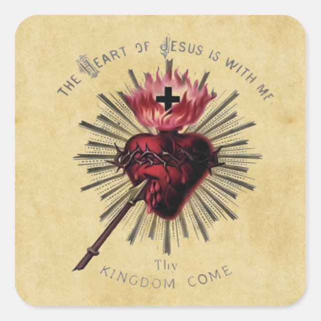Cuadrada Corazón De Jesús Pegatina (Anverso)