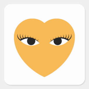 Cuadrada Corazón lindo con ojos en pegatina redondo blanco