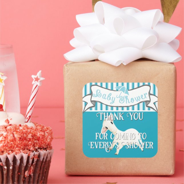 Cuadrada Cordero lindo Niño Pegatina ducha (Fiesta)