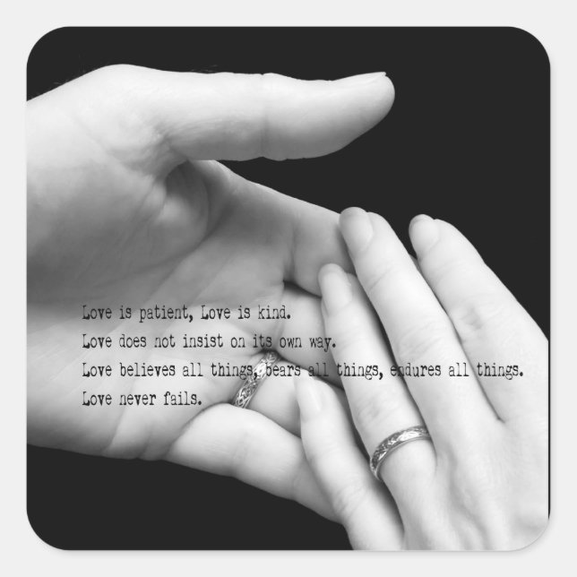 Cuadrada Corinthians 13 Pegatina de manos casadas (Anverso)