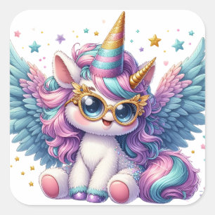 Cuadrada Corta unicornio con Pegatina de estrellas