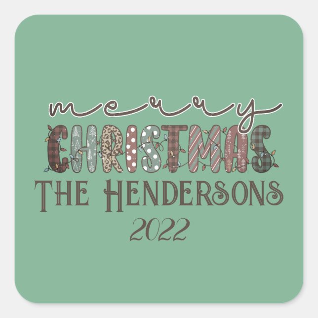Cuadrada Country Merry Christmas Square Pegatina (Anverso)