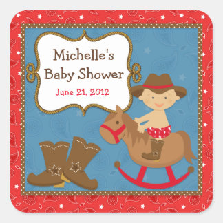 Cuadrada Cowboy Baby Shower Pegatina