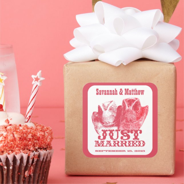 Cuadrada Cowboy Cow Girl Gorras Boda Pegatina (Fiesta)