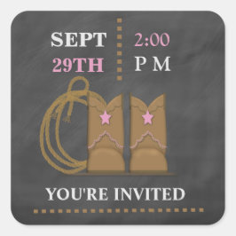 Cuadrada Cowgirl Chalkboard Baby Shower Pegatina