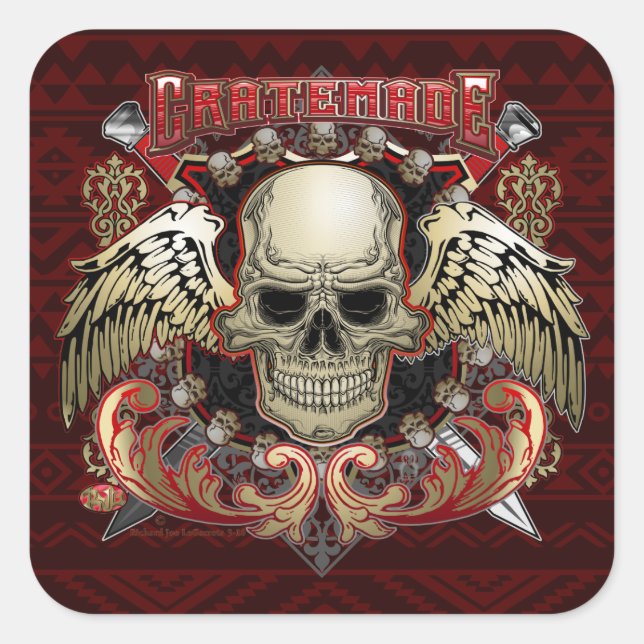 Cuadrada Cratemade Skull con alas pegatina (Anverso)
