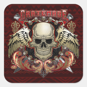 Cuadrada Cratemade Skull con alas pegatina