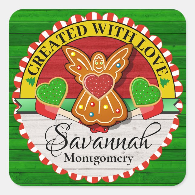 Cuadrada Creado con amor pegatina navideña (Anverso)