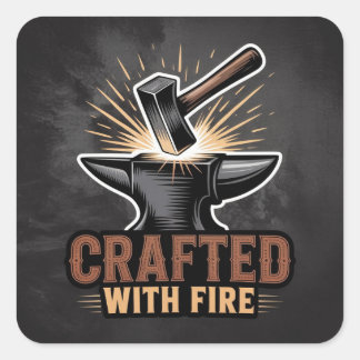 Cuadrada Creado Con Fuego – Pegatina De Arte Rústico