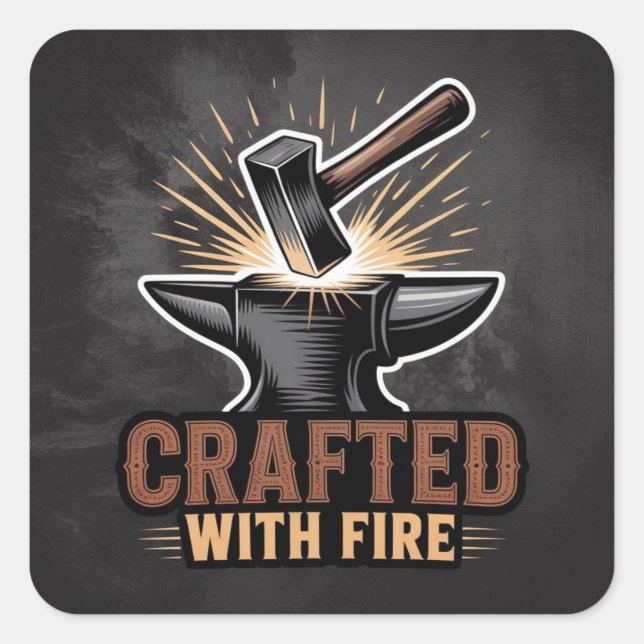 Cuadrada Creado Con Fuego – Pegatina De Arte Rústico (Anverso)