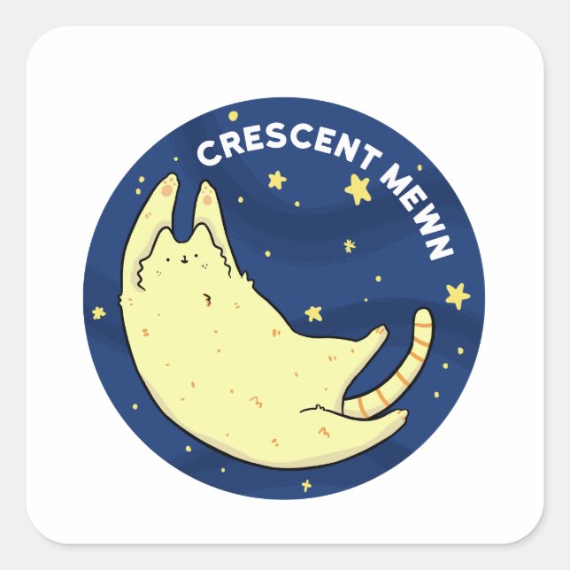 Cuadrada Crescent Mewn Cat y Moon Pun Pegatina (Anverso)