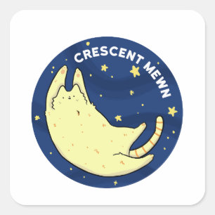 Cuadrada Crescent Mewn Cat y Moon Pun Pegatina