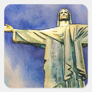 Cuadrada Cristo el pegatina cuadrado de la acuarela Redento