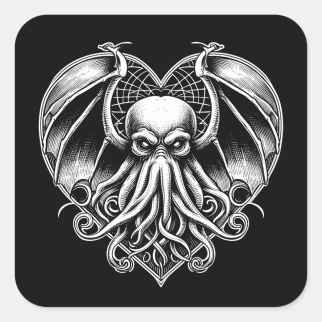 Cuadrada Cthulhu Valentine Lovecraft Horror Pegatina del Co (Anverso)