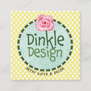 Cuadrada Cuadrado de polkadot amarillo, tarjeta de visita d
