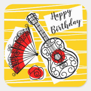 Cuadrada Cuadrado español del pegatina del feliz cumpleañ