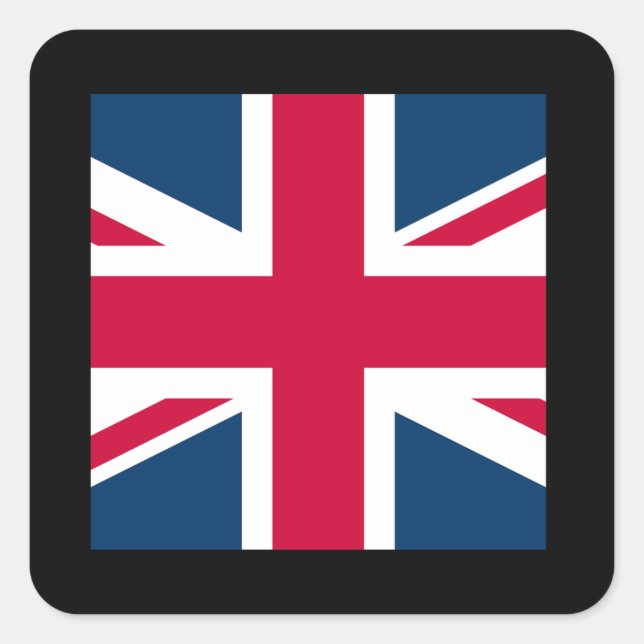 Cuadrada Cuadrado Pegatina de Union Jack con borde negro (Anverso)