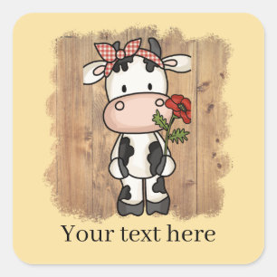 Cuadrada Cuidada vaca jardín añadir texto Pegatina cuadrado
