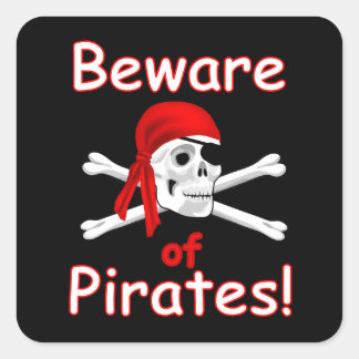 Cuadrada Cuidado con el Pegatina de Pirates