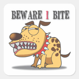 Cuadrada Cuidado con el Pegatina del perro de Bite