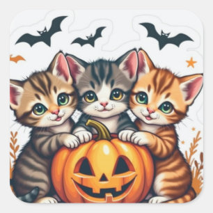 Cuadrada Cuidados gatos de Halloween y Pegatina del vinílic