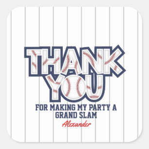Cuadrada Cumpleaños de Béisbol Gracias Pegatina