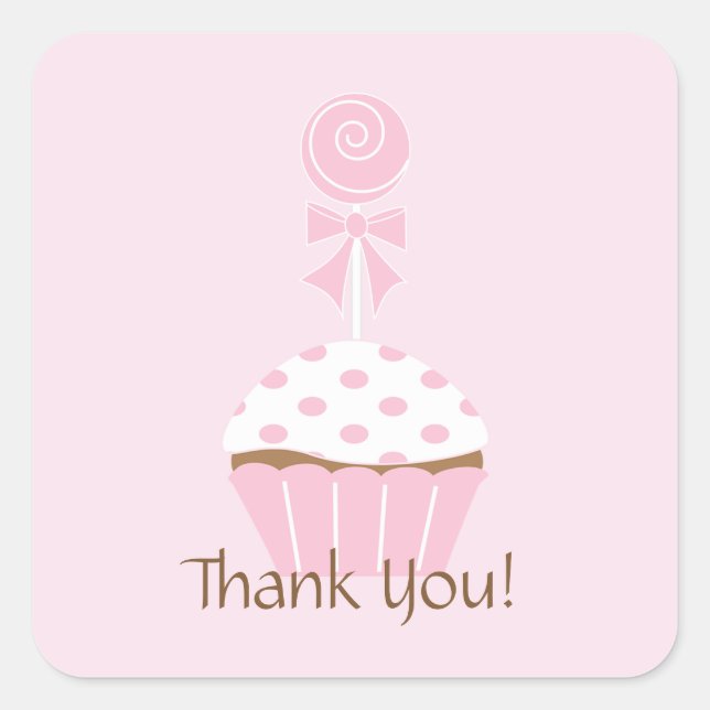 Cuadrada Cupcake Lollipop Feliz cumpleaños gracias Pegatina (Anverso)