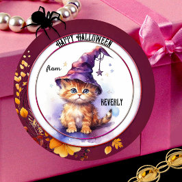 Cuadrada Cute acuarela Kitten Feliz Pegatina de Halloween