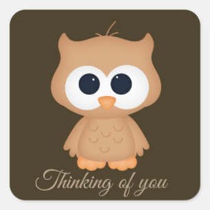 Cuadrada Cute búho Pensando en ti pegatina
