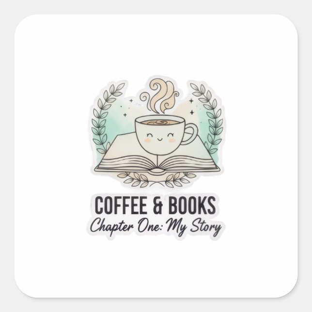 Cuadrada Cute Coffee & Books Pegatina – Estética Amante de  (Anverso)