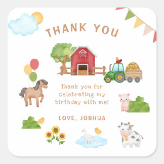 Cuadrada Cute Farm Animals Cumpleaños Gracias Pegatina Favo