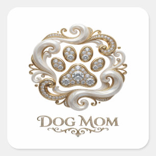 Cuadrada Cute Gold DOG MOM Impresión de Pegatina