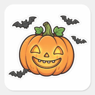 Cuadrada Cute Jack O Lantern Calabaza Pegatina de Halloween