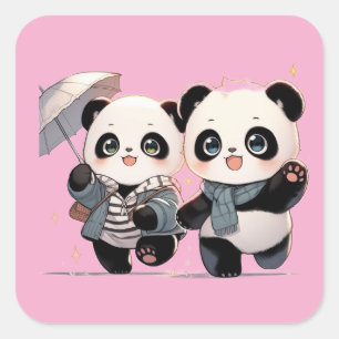 Cuadrada Cute Kawaii Panda Pegatina de 3 pulgadas – Día de