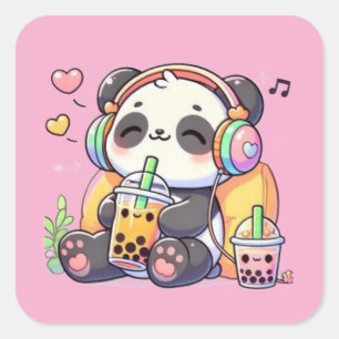 Cuadrada Cute Kawaii Panda Pegatina de 3 pulgadas – Día de