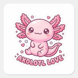 Cuadrada Cute Kawaii Pegatina de Ajolote Rosa