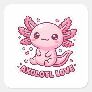 Cuadrada Cute Kawaii Pegatina de Ajolote Rosa