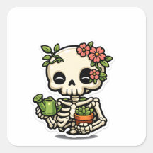Cute Kawaii Pegatina de jardinero esqueleto floral
