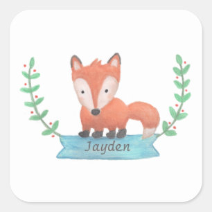 Cuadrada Cute Little Woodland Fox Pegatina Personalizada pa